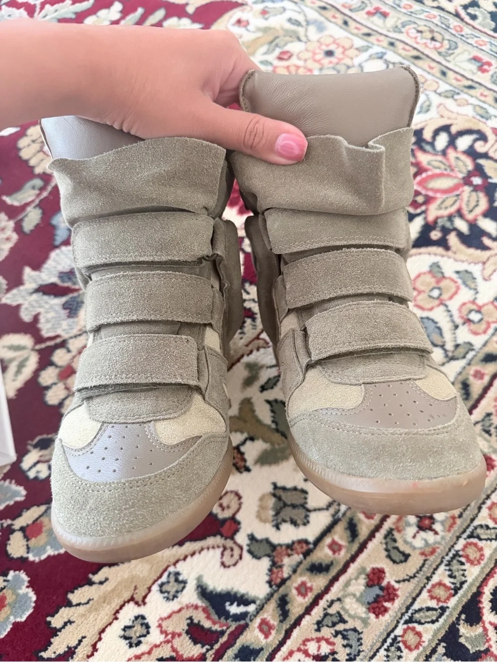 Isabel Marant Taupe High-Top Suede Wedge Sneakers